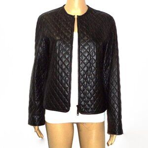 Quilted Black Genuine Leather Jacket, Waist Length Jacket, Sz.S